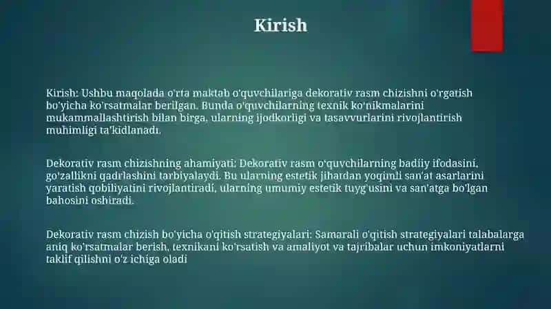 O'Rta Guruh Yoshidagi Bolalarni Dekorativ Rasm Chizishga O'Rgatish 2