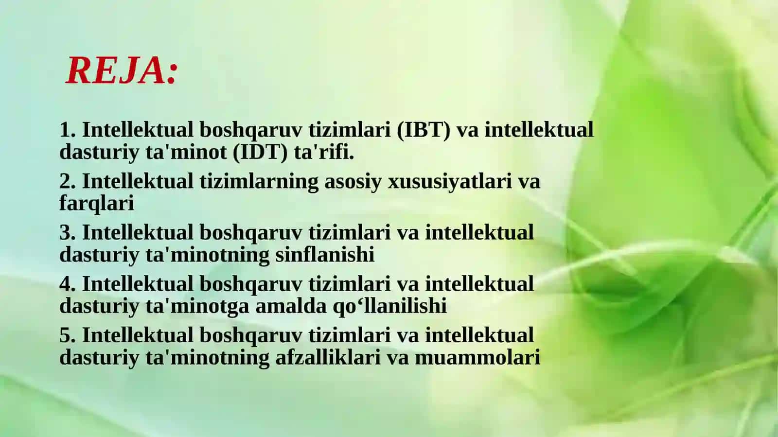 Intellektual boshqaruv tizimlari va intellektual dasturiy ta'minotning tasnifi 2