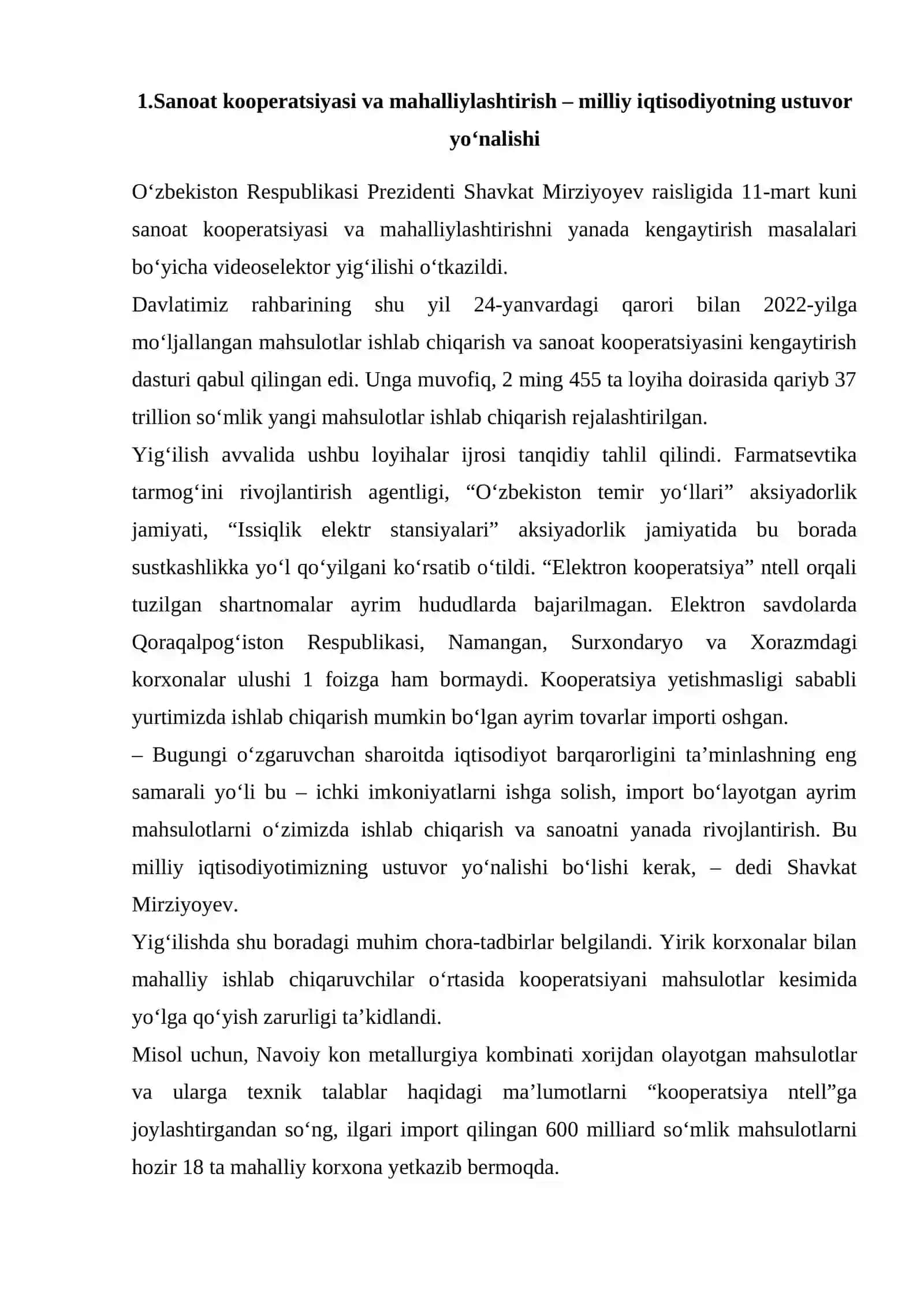 SANOAT KOOPERATSIYASINI RIVOJLANTIRISH YO’NALISHLARI 2