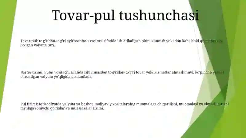 Tovar-Pul Munosabatlari 2