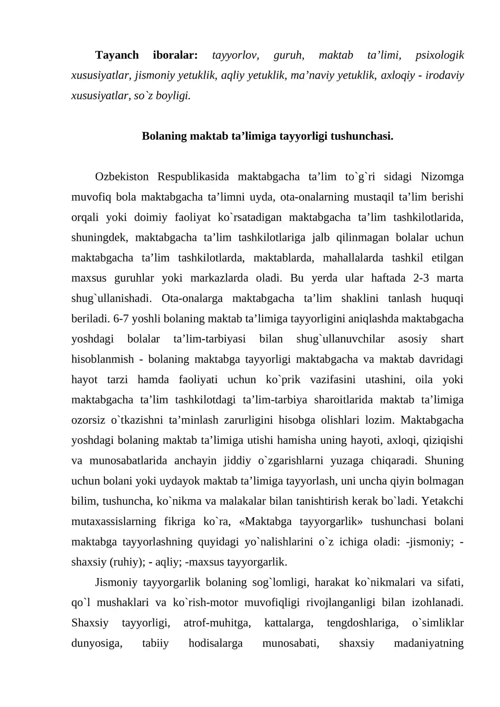 Bolalarni maktab ta`limiga tayyorlashning asosiy yo`nalishlari 2