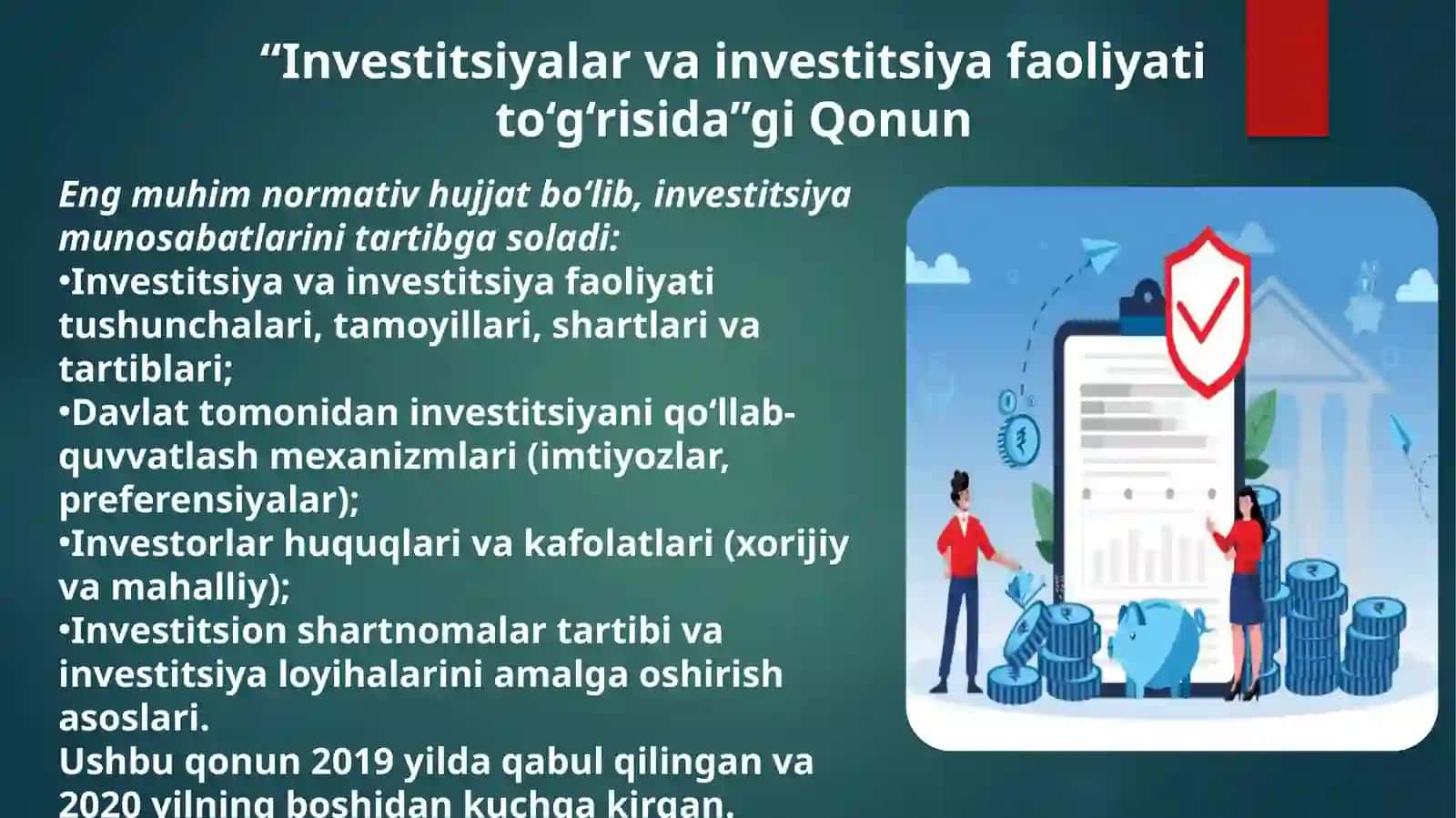 Investitsiyafaoliyatini qo'llab quvatlovchi huquqiy hujjatlar 2