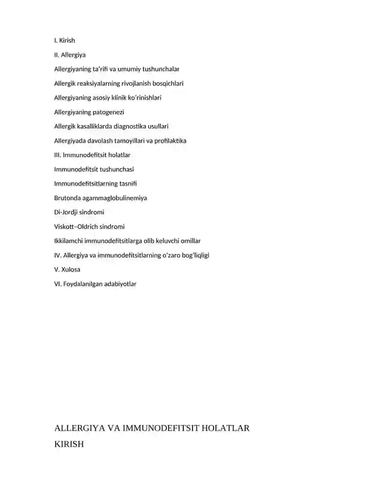 Allergiya. Immundefitsit holatlar. 2