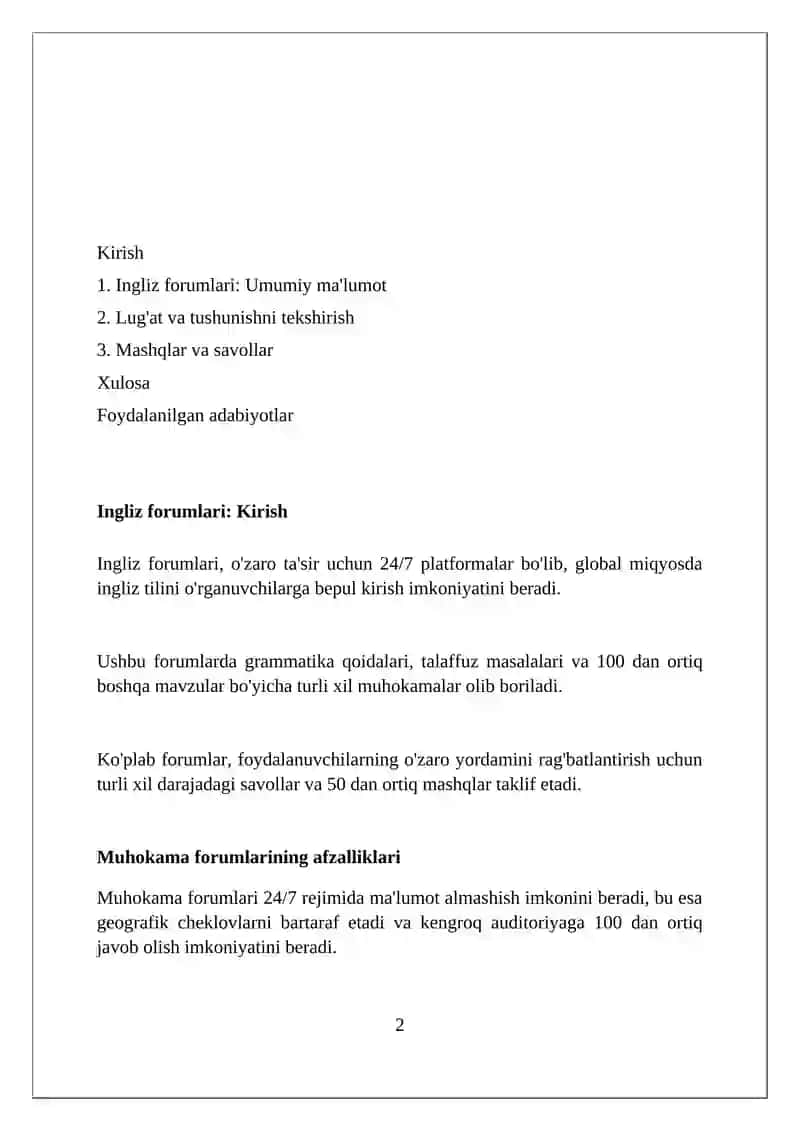 English forums or discussions malumot, vocobulary, comprehension questions, exercises 10 savol 2