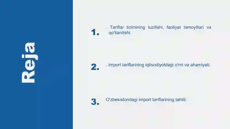 Importni tariflar orqali tartibga solish (O’zbekiston Respublikasi misolida) 2