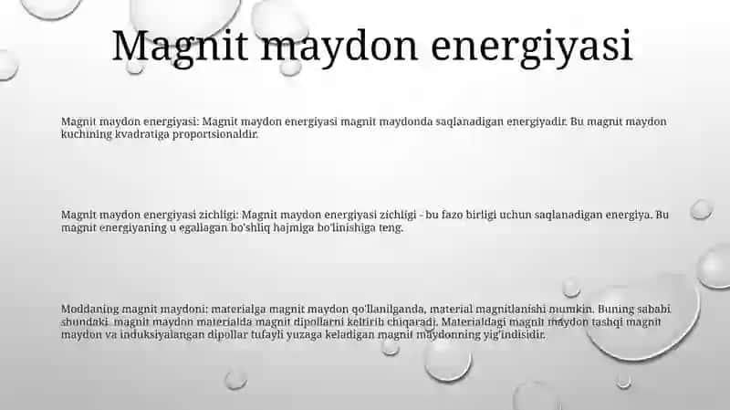 Magnit maydon energiyasi va uning zichligi 2