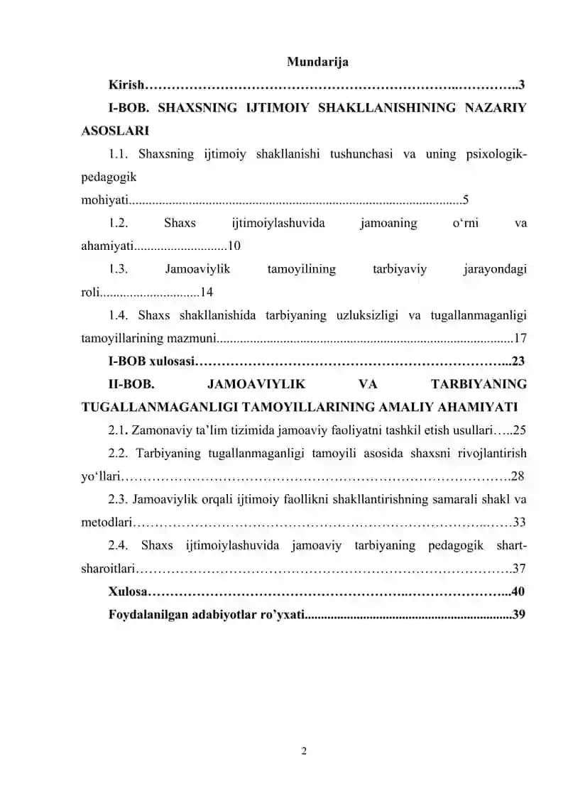 Shaxsning ijtimoiy shakillanishida jamoaviylik va tarbiyaning tugallanmaganligi tamoyillaruning o’rni. 2