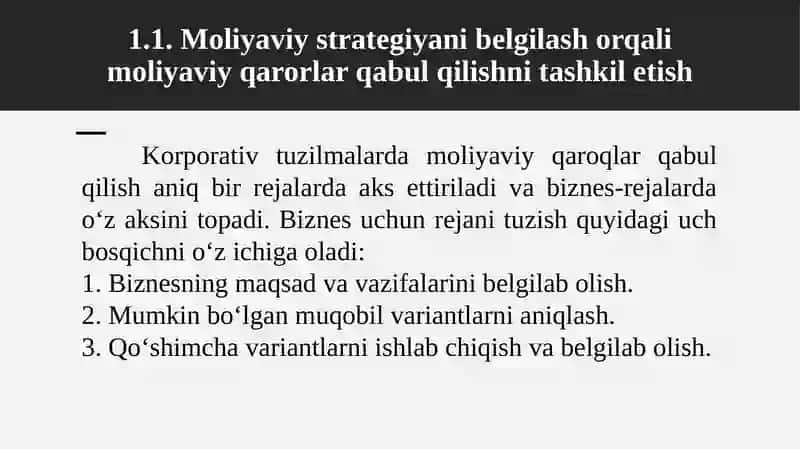 Moliyaviy qarorlar qabul qilish asoslari 2