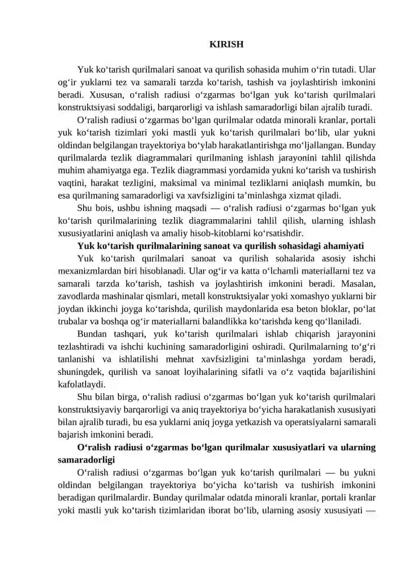 O‘ralish radiusi o‘zgarmas bo‘lgan yuk ko‘tarish qurilmalari tezlik diagrammalari 2