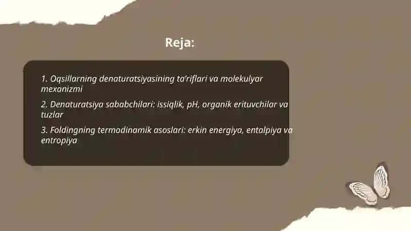 Oqsillarning denaturatsiya va folding. Folding jarayonida shaperonlarning ro‘li 2