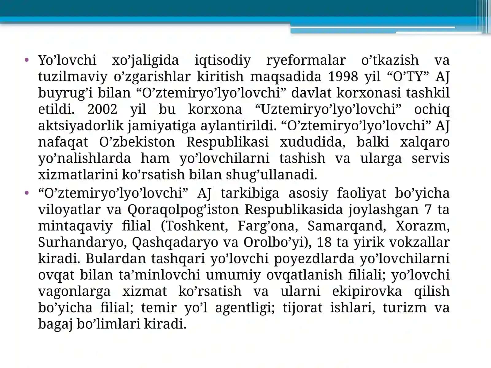 ЙЎЛОВЧИ ТАШИШНИ БОШҚАРИШНИНГ АСОСИЙ ТУЗИЛМАСИ, ТАВСИФИ ва РИВОЖЛАНИШ ИСТИҚБОЛЛАРИ 2