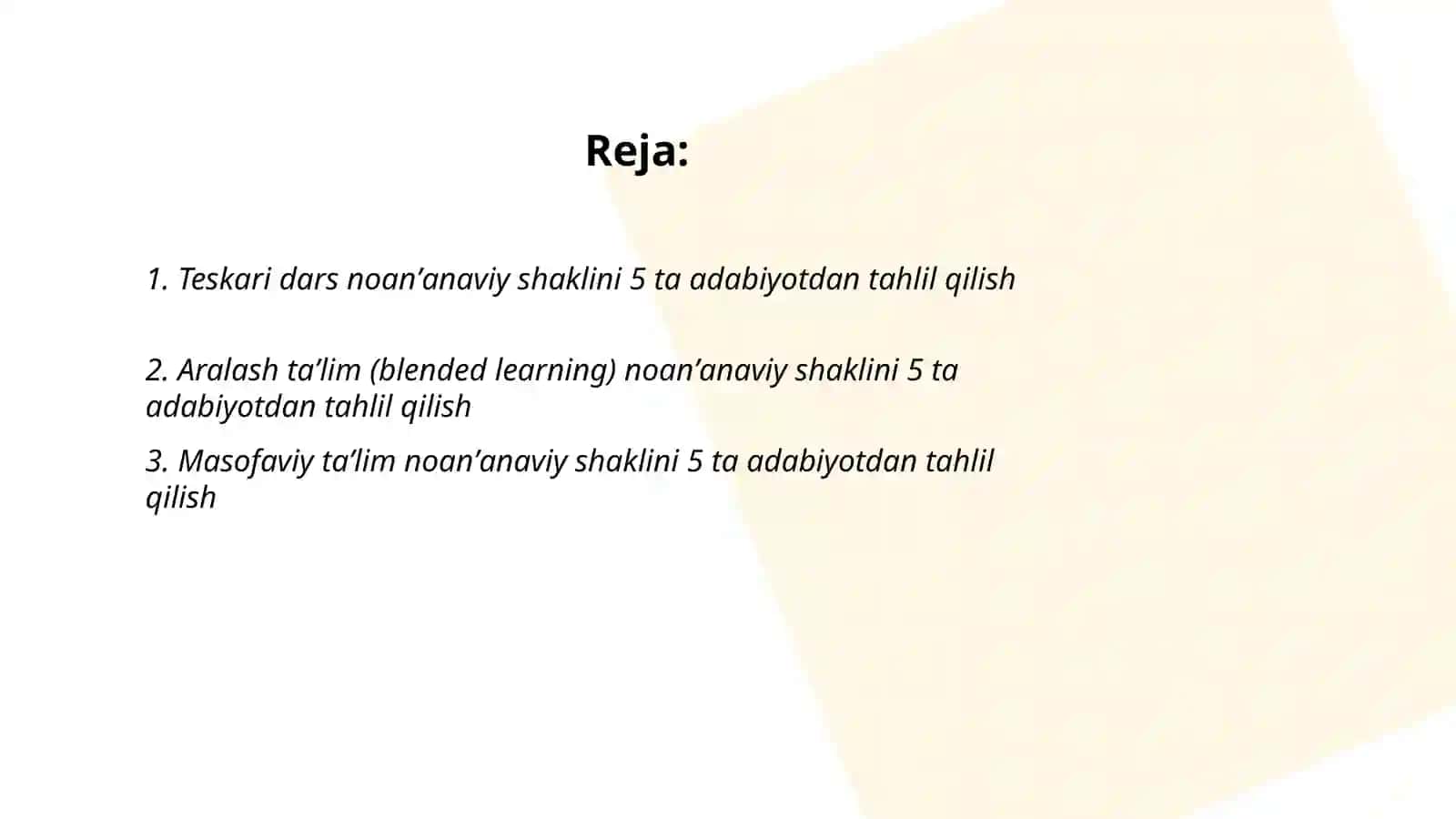 Masofaviy taʼlim noanʼanaviy shaklini 5 ta adabiyotdan tahlil qilish 2