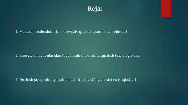 Nam makaron mahsulotlarini konvektiv quritish rejimlari 2