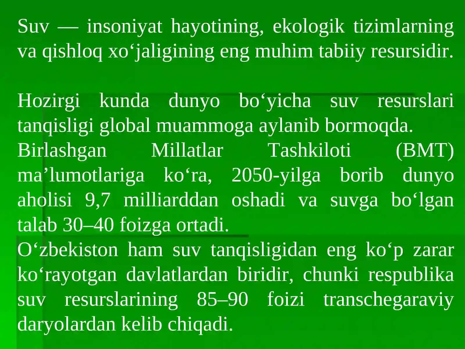 4-mavzuSuv resurslari taqchilligi va sug‘oriladigan dehqonchilikda samaradorligi 2