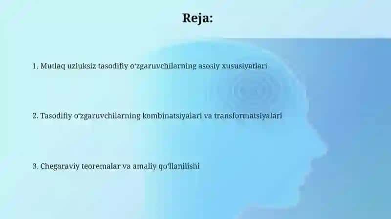 Absolyut uzluksiz tasodifiy miqdorlarni taqsimlash xususiyatlari 2