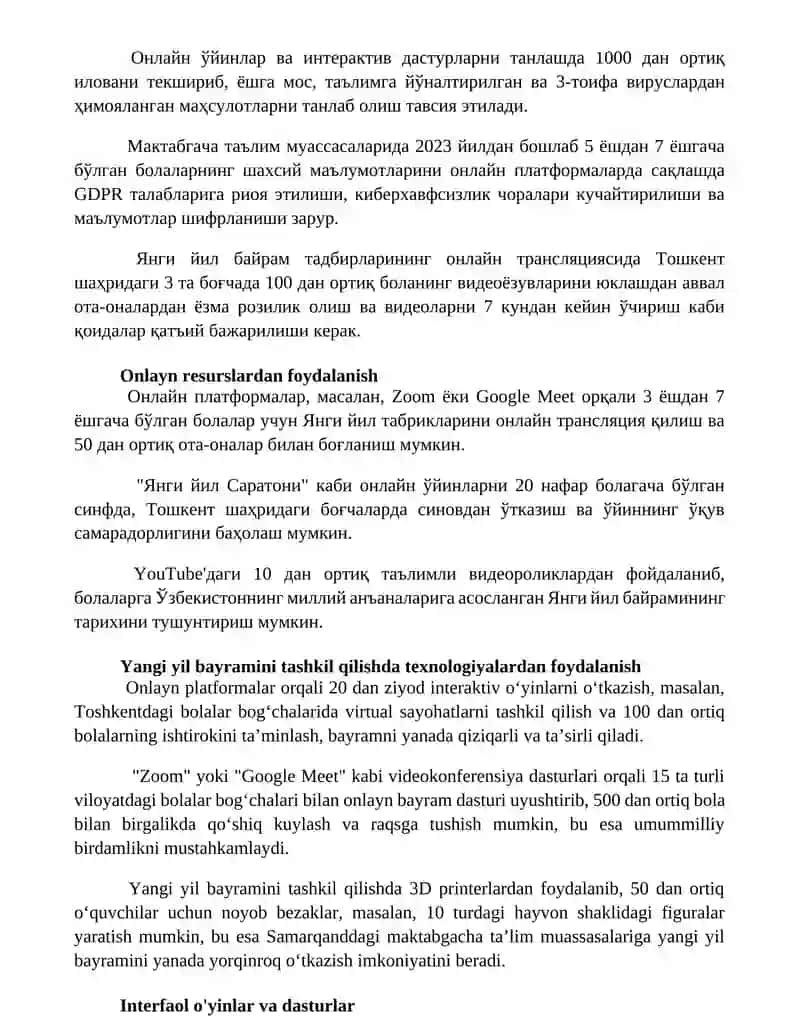 Maktabgacha ta'limda Yangiyil bayramini tashkil etish va munosib o'tkazish texnologiyasi 2