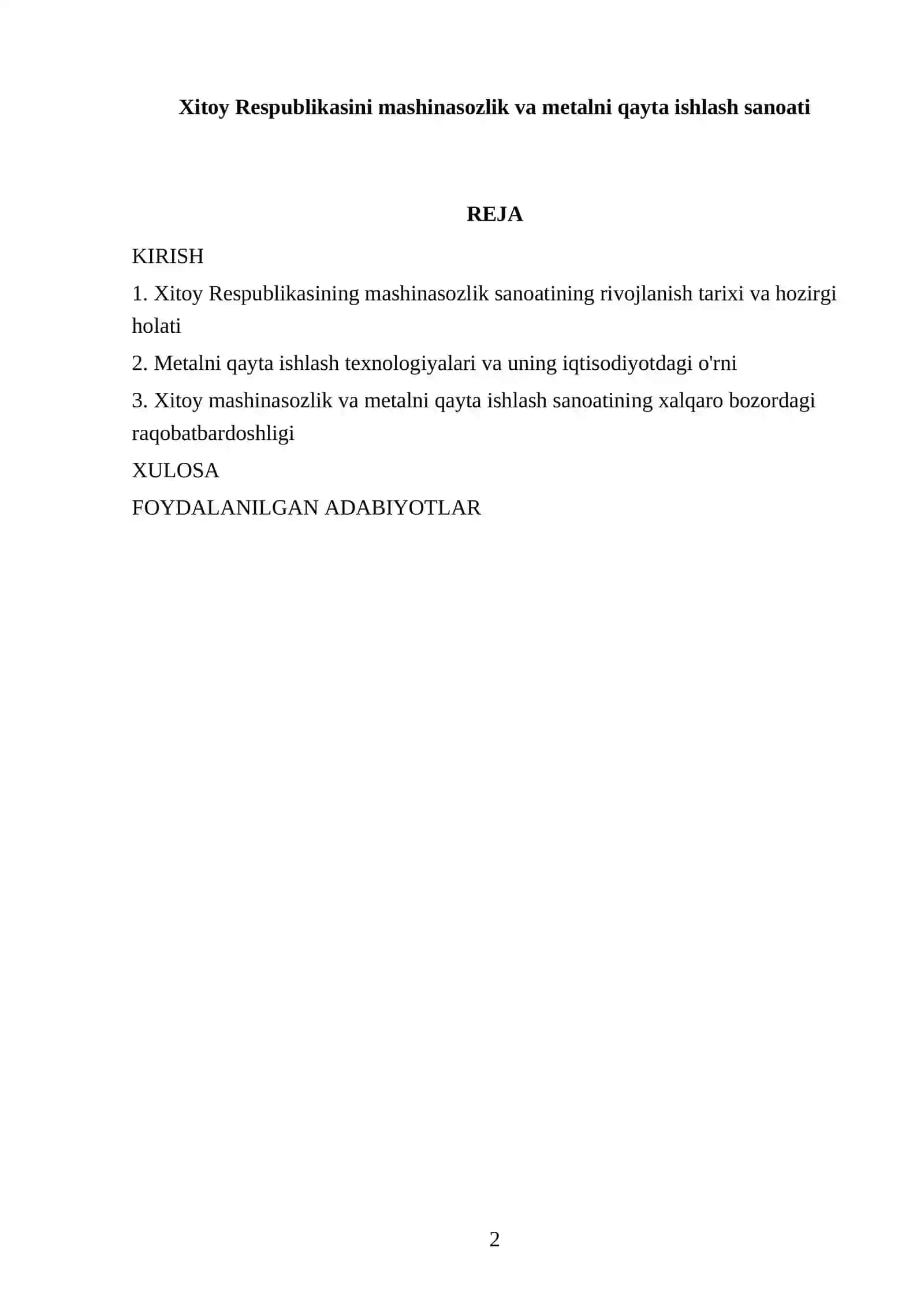 Xitoy Respublikasini mashinasozlik va metalni qayta ishlash sanoati 2