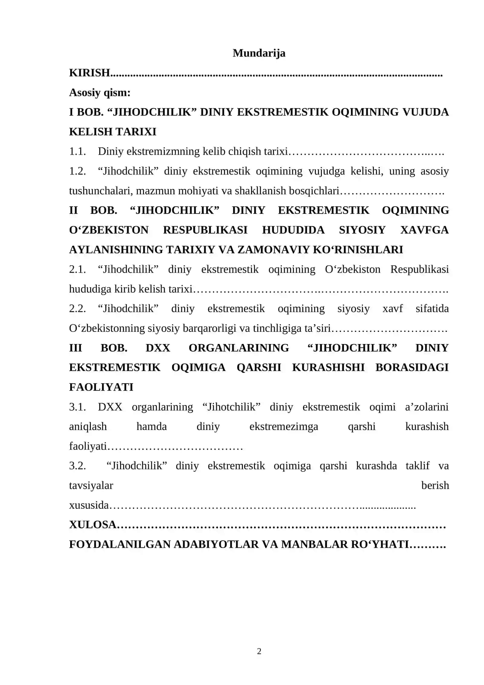 “JIHODCHILIK” DINIY EKSTREMESTIK OQIMI DIPLOM ISHI 2