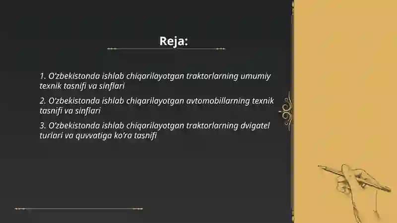Oʻzbekistonda ishlab chiqarilayotgan traktor va avtomobillarning texnik tasnifi 2