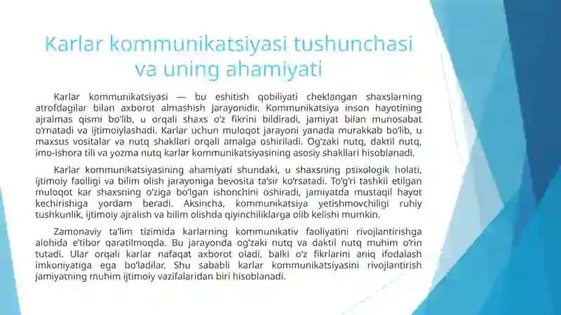Karlarning kommunikativ faoliyatida og‘zaki nutq va daktil nutqining vazifalari 2
