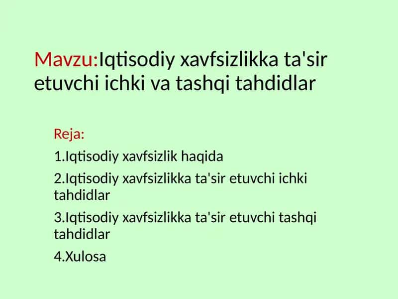 Iqtisodiy xavfsizlikka ta'sir etuvchi ichki va tashqi tahdidlar 2