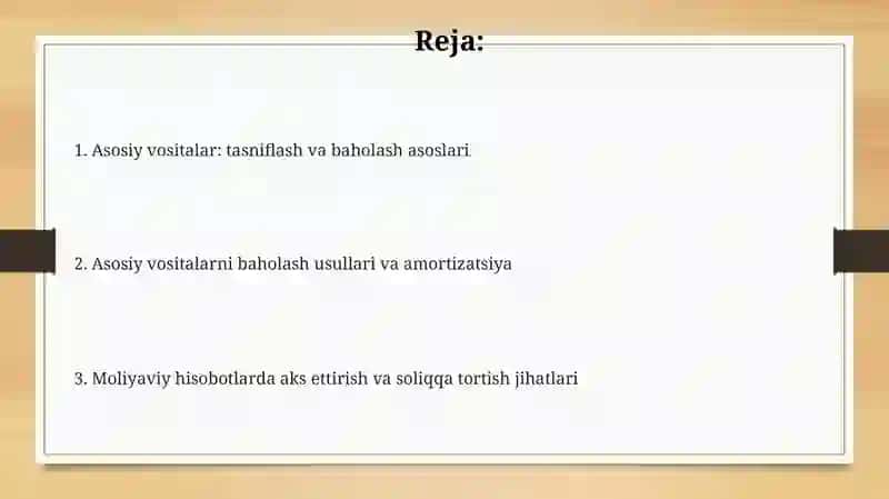 Asosiy vositalarni turkumlash va baholash 2