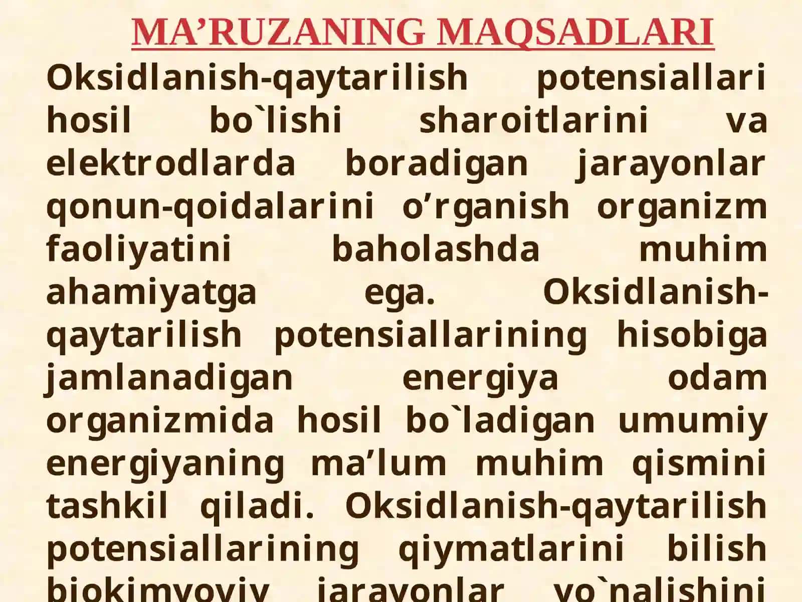 ELEKTRODLARDAGI JARAYONLAR. OKSIDLANISH-QAYTARILISH POTENSIALLARI 2