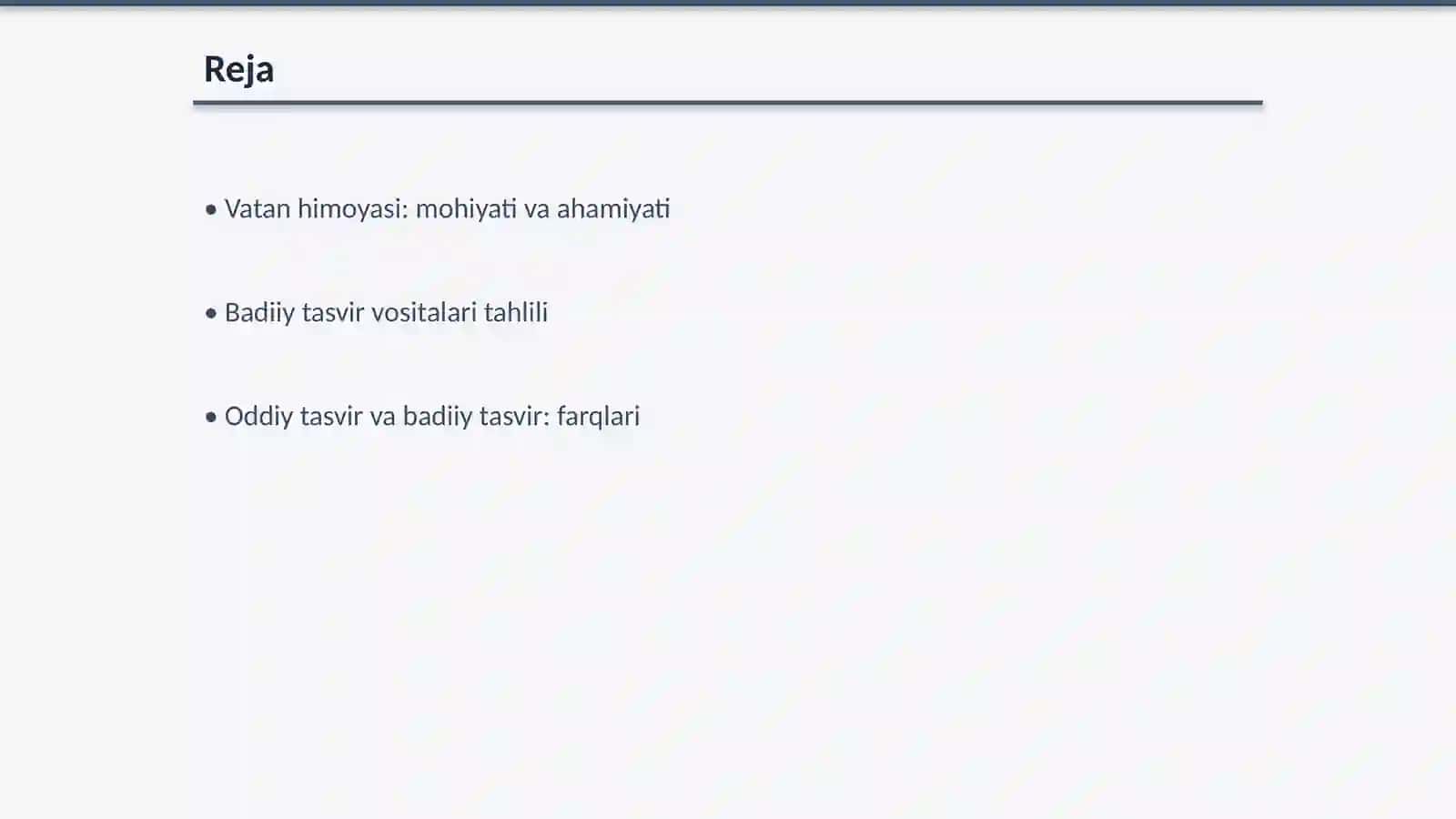 Vatan himoyasi- muqaddas burch.Grammatika:Badiiy tasvir vositalari.Oddiy tasvir va badiiy tasvir.Adabiy o'qish:Abdulla Qahhor "Dahshat" hikoyasi misolida 2