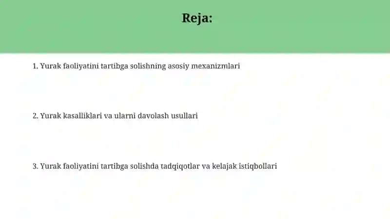 Yurak Faoliyatini Tartibga Solish 2