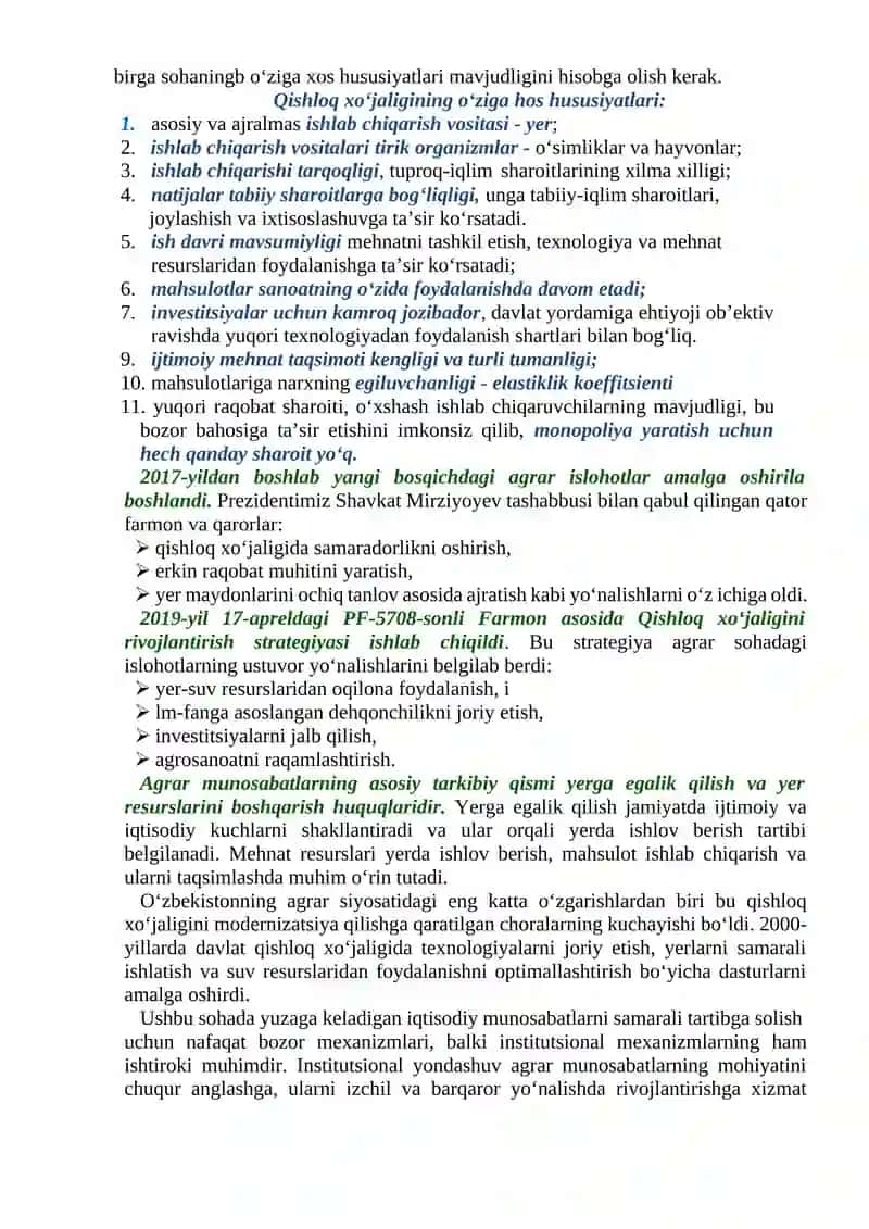 O‘ZBEKISTONDA AGRAR MUNOSABATLARNI DAVLAT TOMONIDAN TARTIBGA SOLISH MEXANIZMINI TAKOMILLASHTIRISH 2