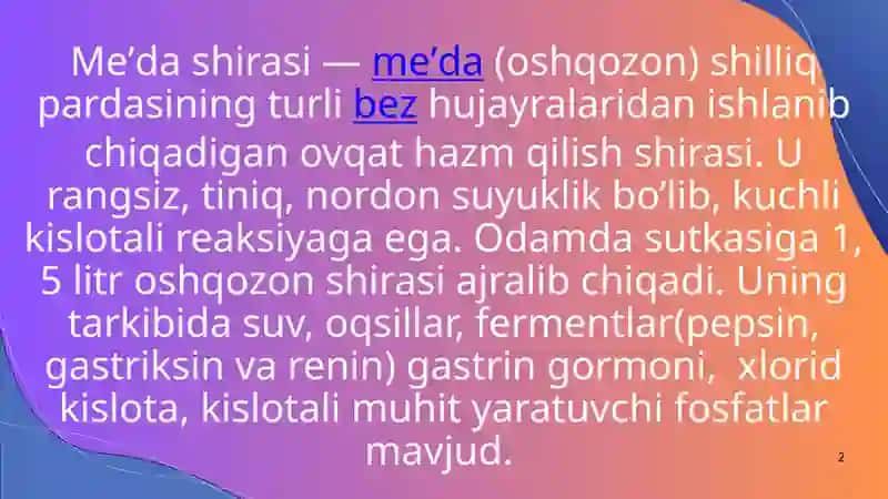 Oshqozon suyuqligi tashxisining klinik ahamiyati 2