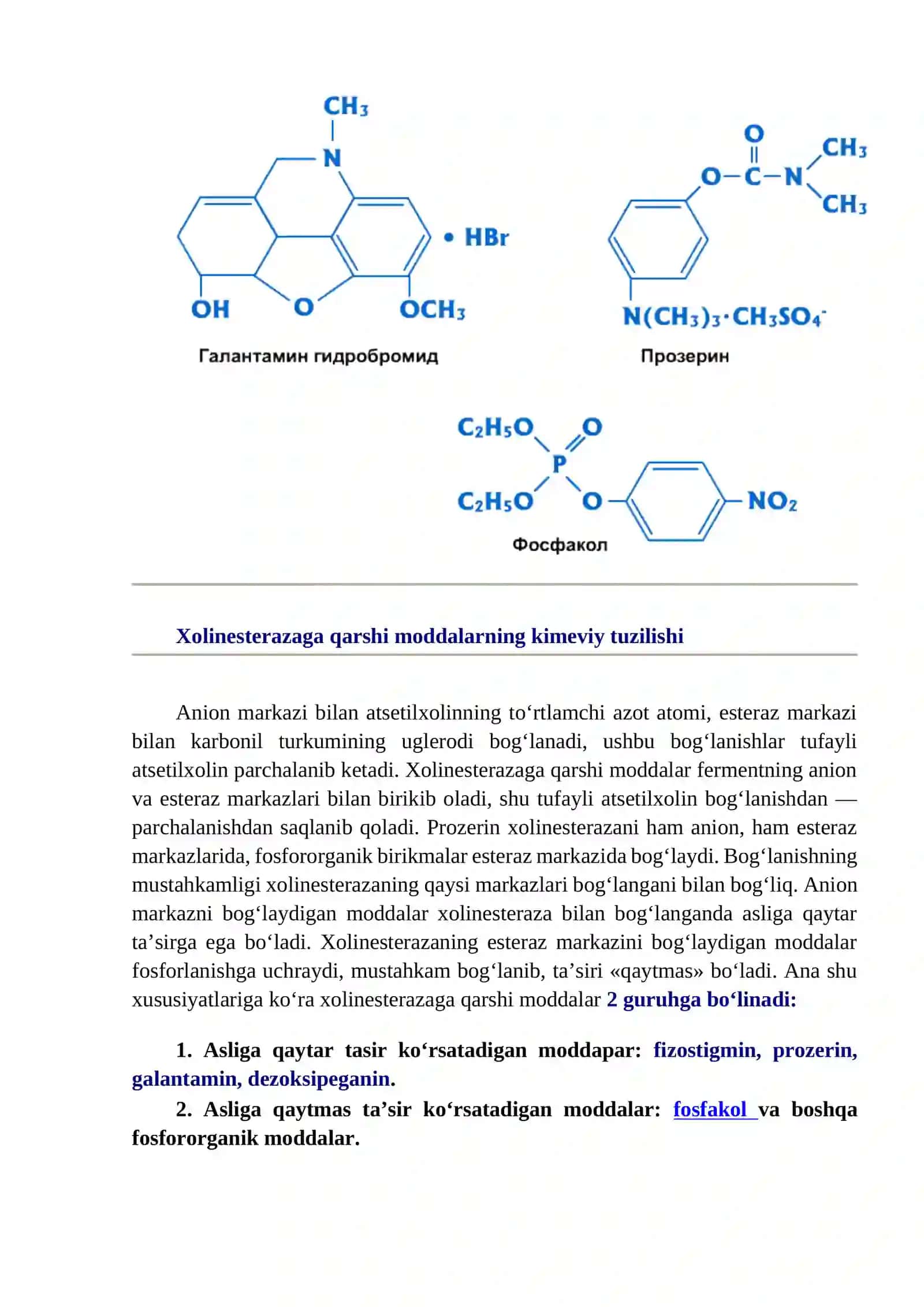 XOLINESTERAZAGA QARSHI MODDALAR BILVOSITA M- VA N- XOLINOMIMETIKLAR 2