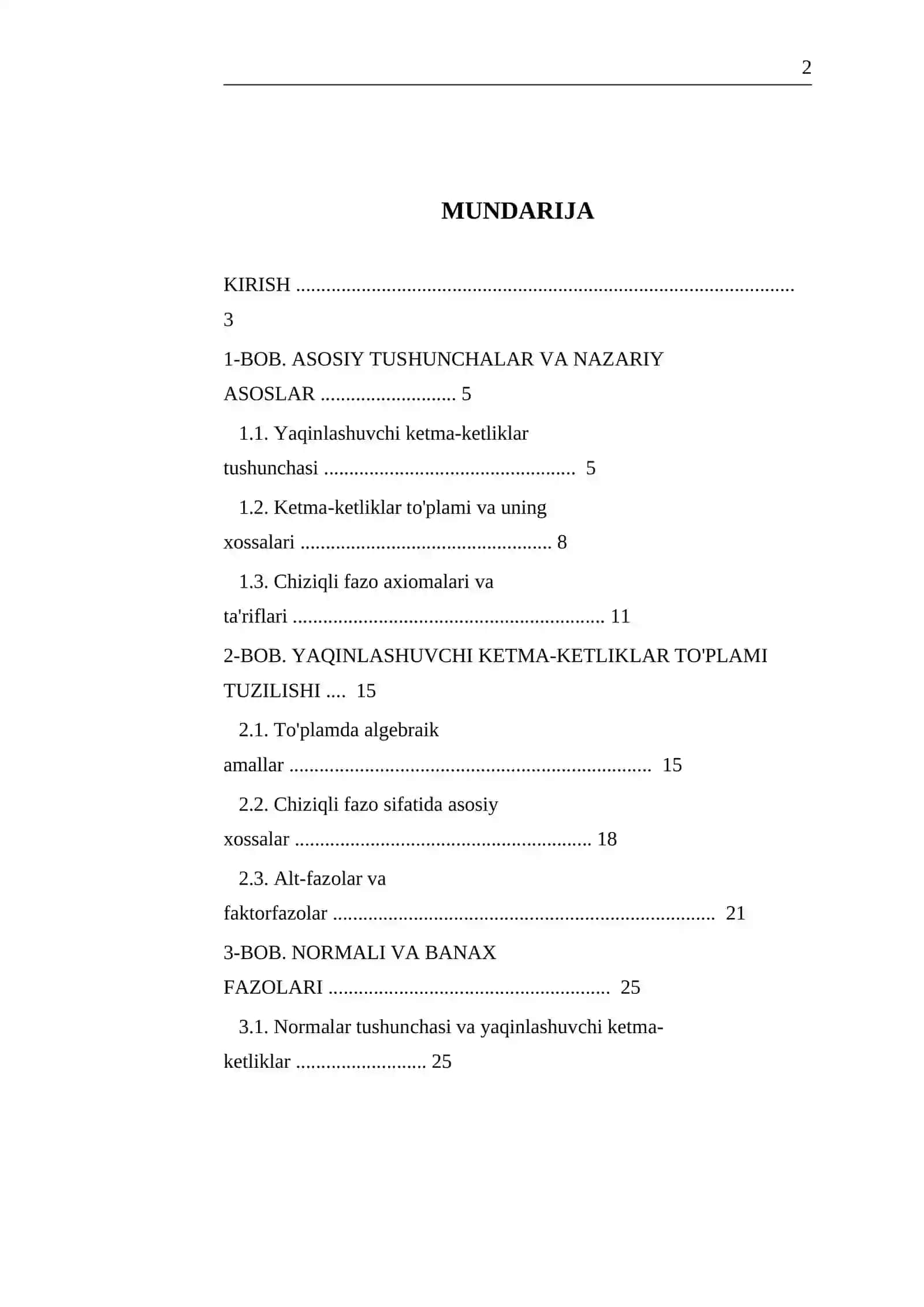 YAQINLASHUVCHI KETMA-KETLIKLAR TO'PLAMINING CHIZIQLI FAZO SIFATIDA O'RGANISH 2