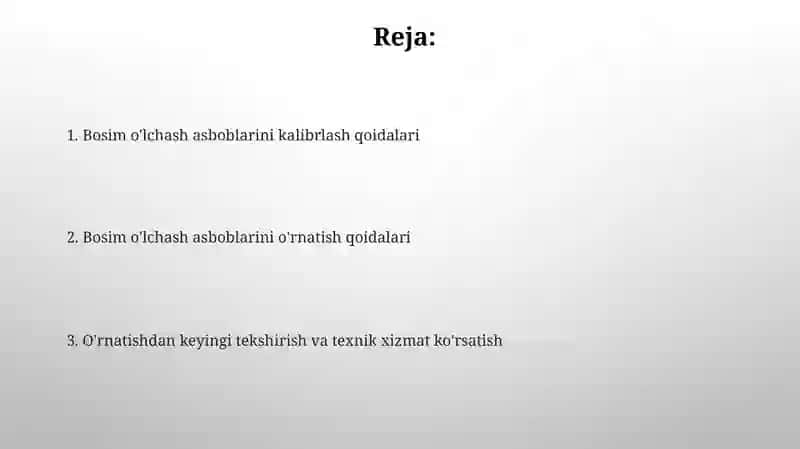 Bosimo'lchash asboblarini kalibrlash va o'rnatish 2