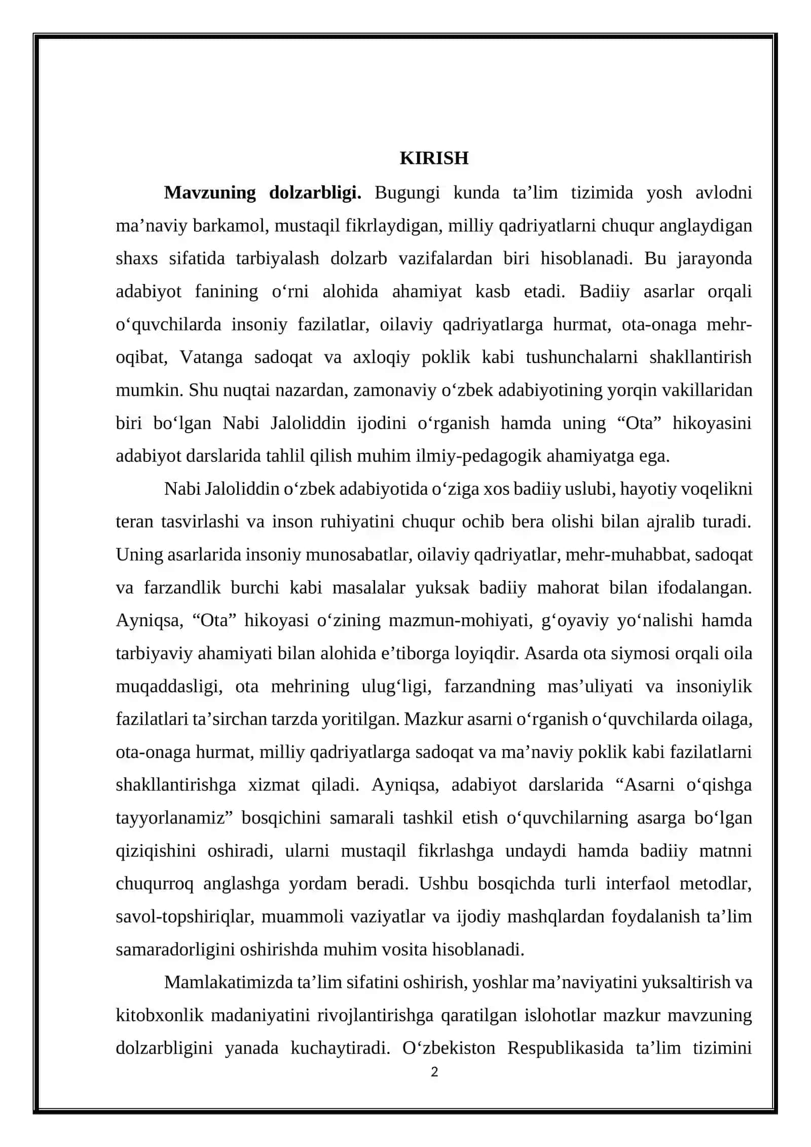 Nabi Jaloliddin. "Ota" hikoyasi. muallif hayoti va ijodi. "Asarni o'qishga tayyorlanamiz" bosqichi topshiriqlari bilan ishlash 2