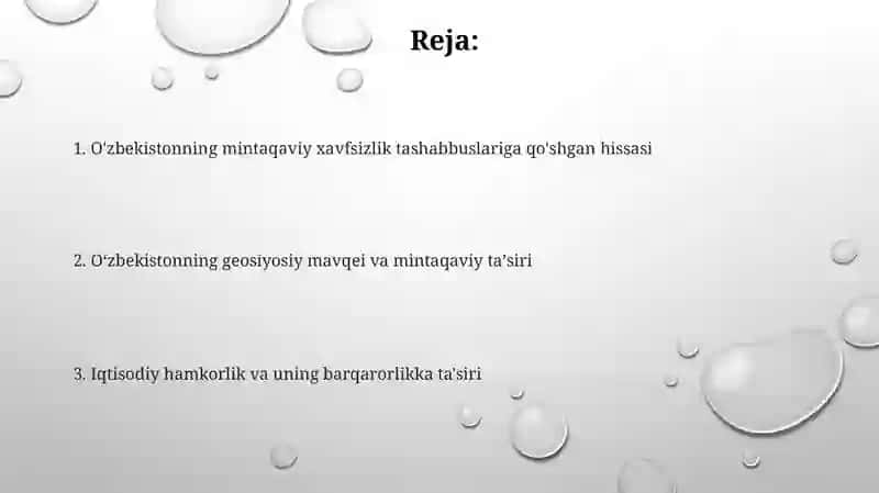 O‘zbekistonning Markaziy Osiyoda tinchlik va barqarorlikni taminlashdagi o‘rni 2