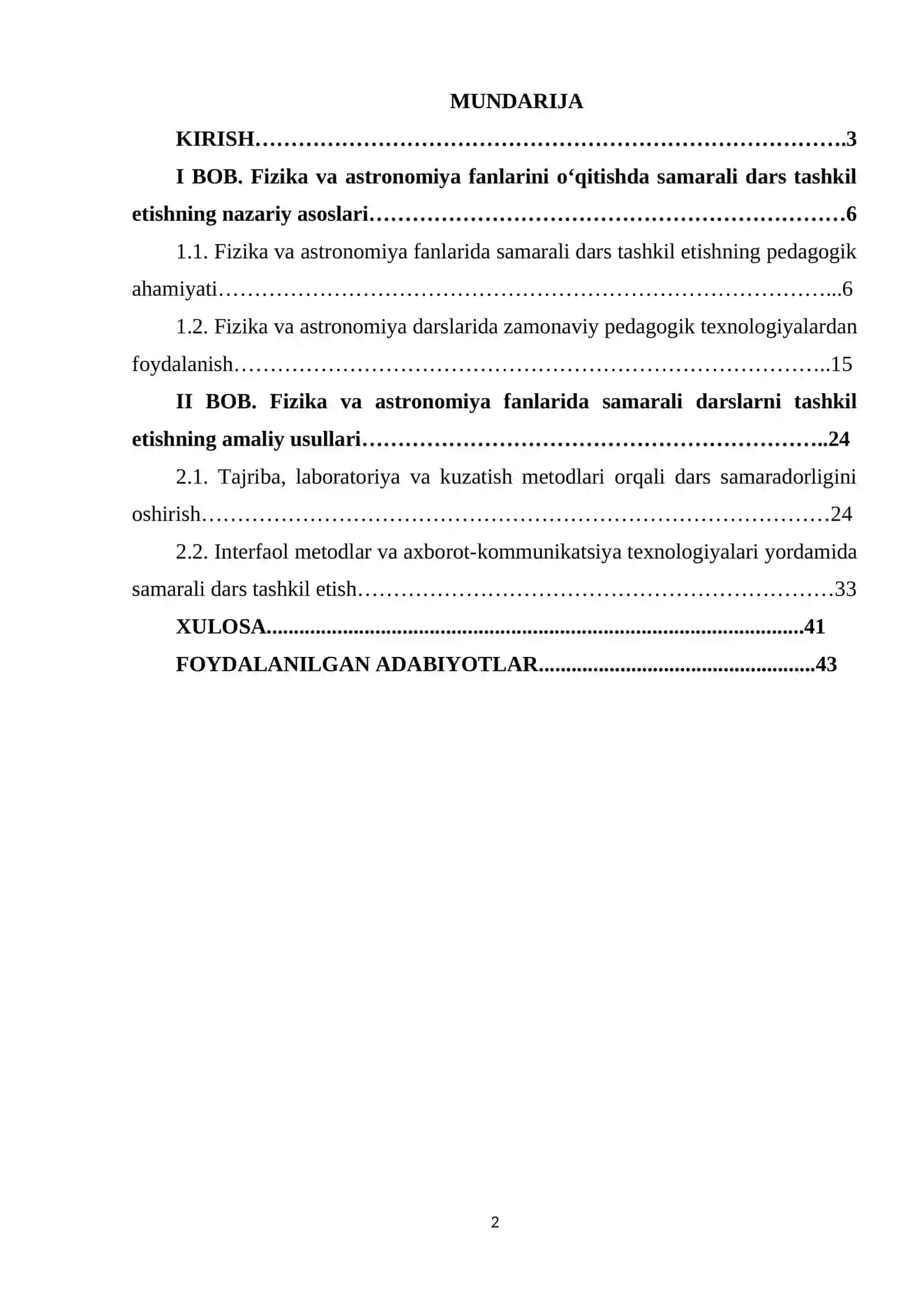 “FIZIKA VA ASTRONOMIYADAN SAMARALI DARSLAR TASHKIL ETISH USULLARI” KURS ISHI 2