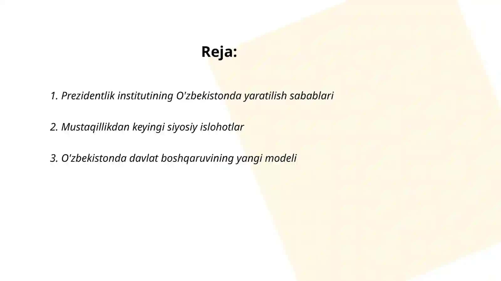 Prezidentlik institutining O'zbekistonda yaratilishi 2