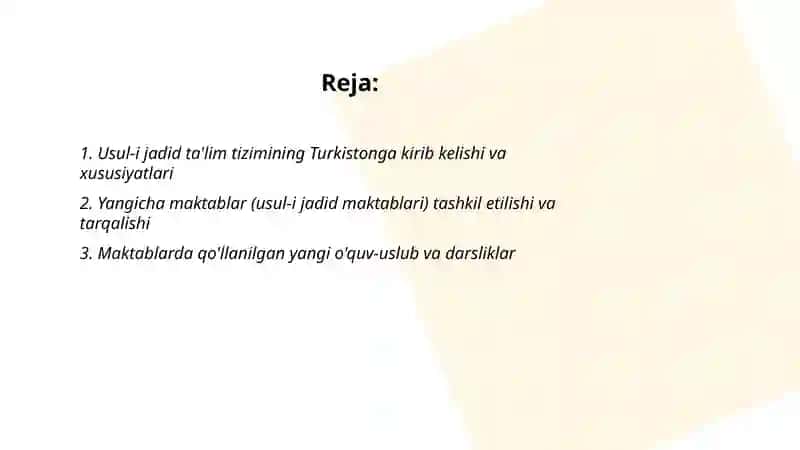 Usul-i jadid ta'lim tizimining Turkistonga kirib kelishi va xususiyatlari 2