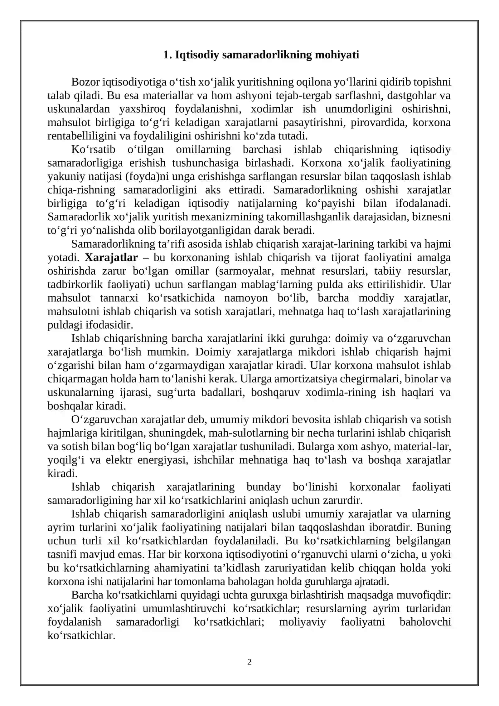 Kichik biznes va tadbirkorlik faoliyatining iqtisodiy samaradorligi 2