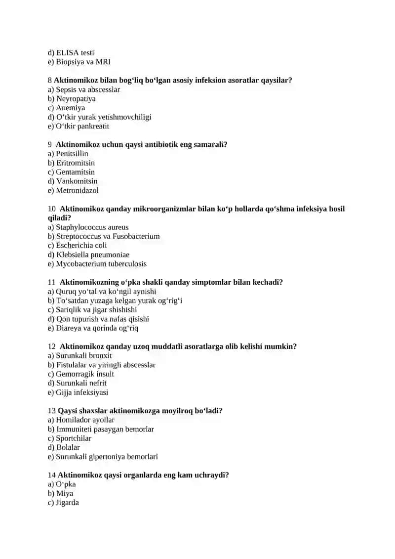 Aktinomikoz qozg`atuvchilari tavsifi va ular keltirib chiqaradigan kasalliklar tashxisi 2