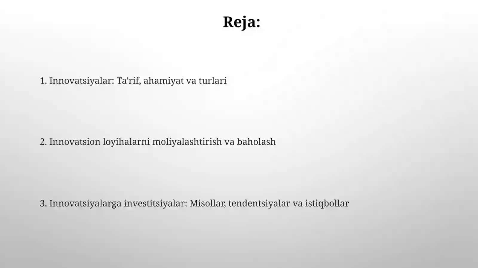 Innovatsiyalarga qaratilgan investitsiyalar 2