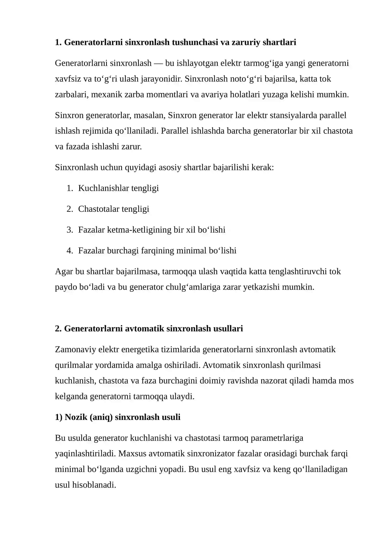 GENERATORLARNI AVTOMATIK SINXRONLASH USULLARI 2