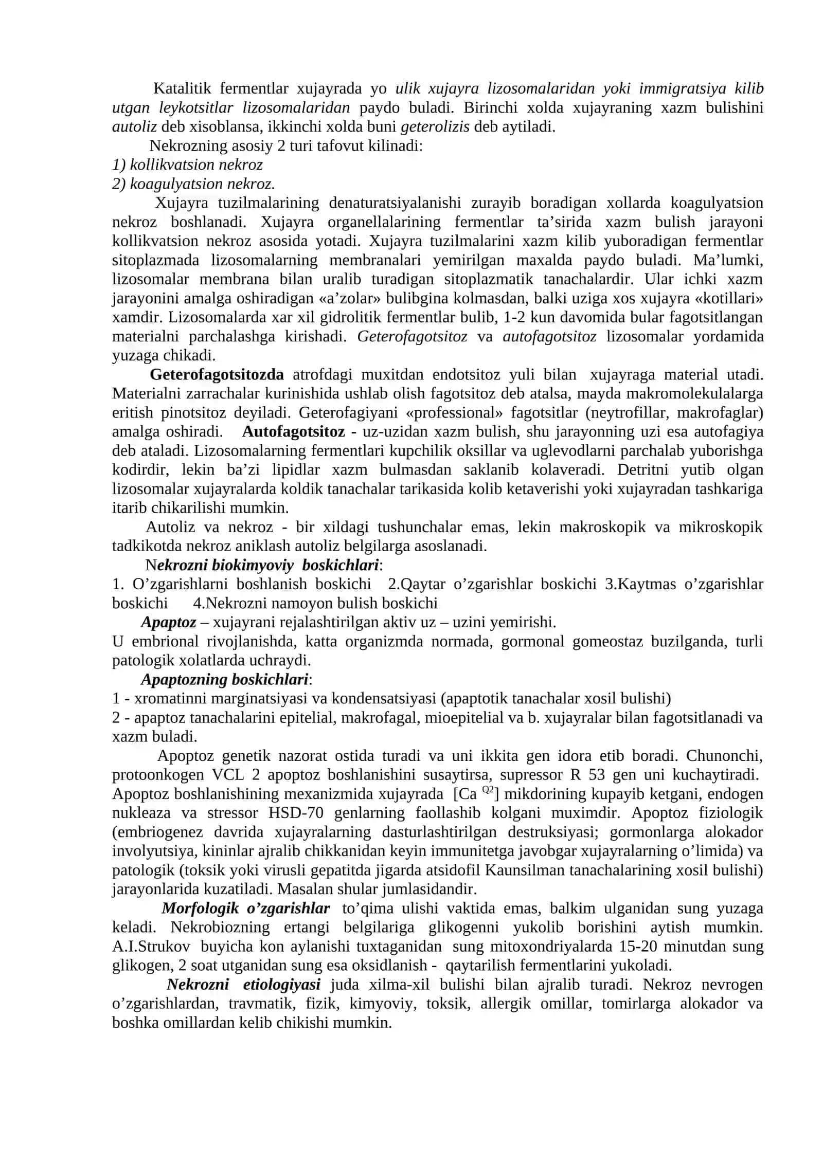 Nekroz. Apoptoz. Nukleoproteidlar, minerallar almashinuvi buzilishining morfologiyasi. So’lak tosh kasalligi 2