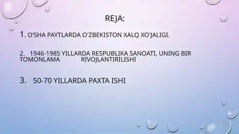 O‘zbekistonda 50-70 yillarda paxta yakkahokimligining kuchayishi va ekologik muammolarning kelib chiqishi 2