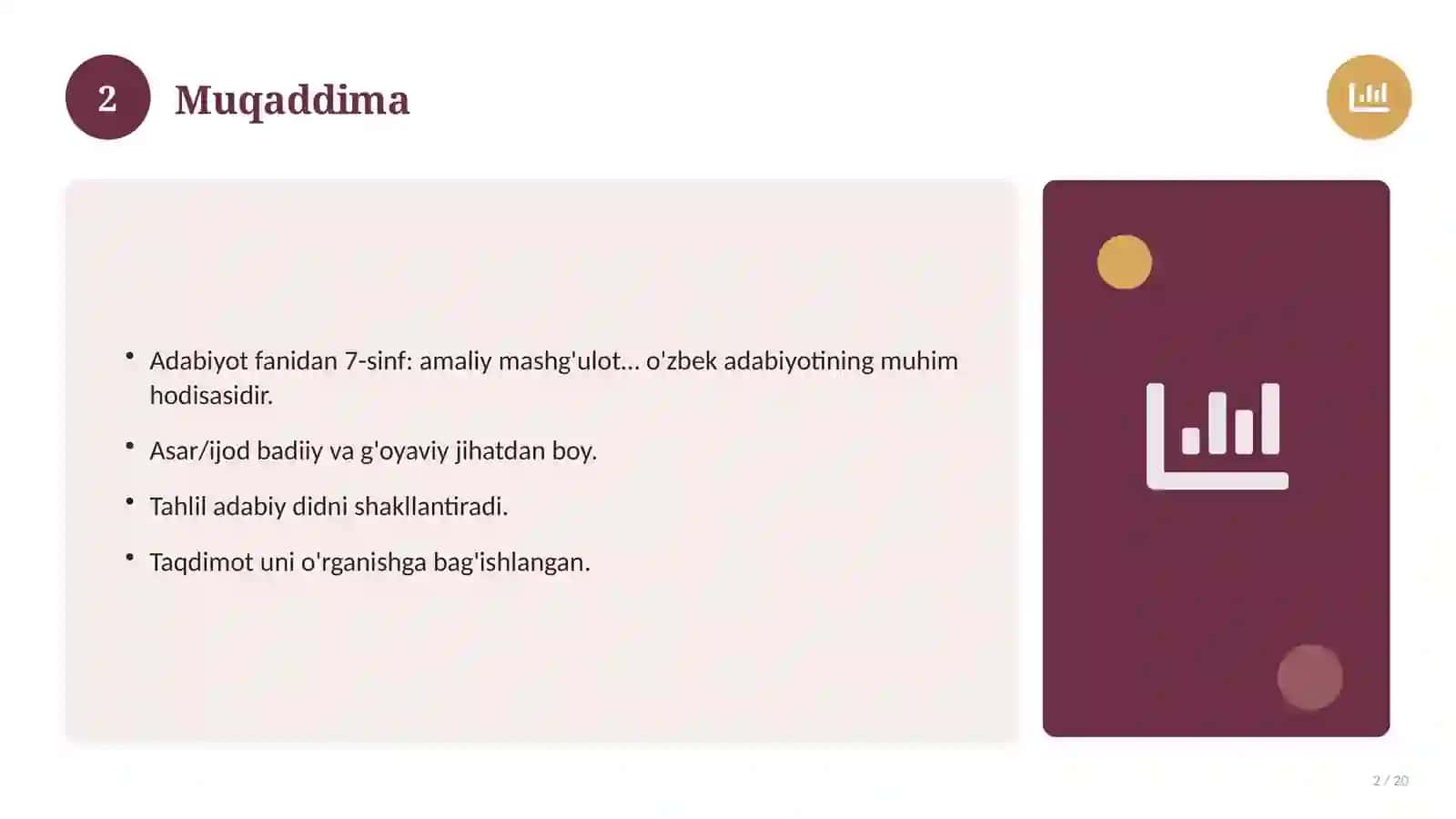 Adabiyot fanidan 7-sinf: amaliy mashg'ulot ishlanmasi 2
