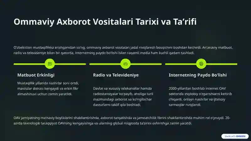 Ommaviy Axborot Vositalarining Faoliyati: Oʻzgarishlar va Muammolar 2