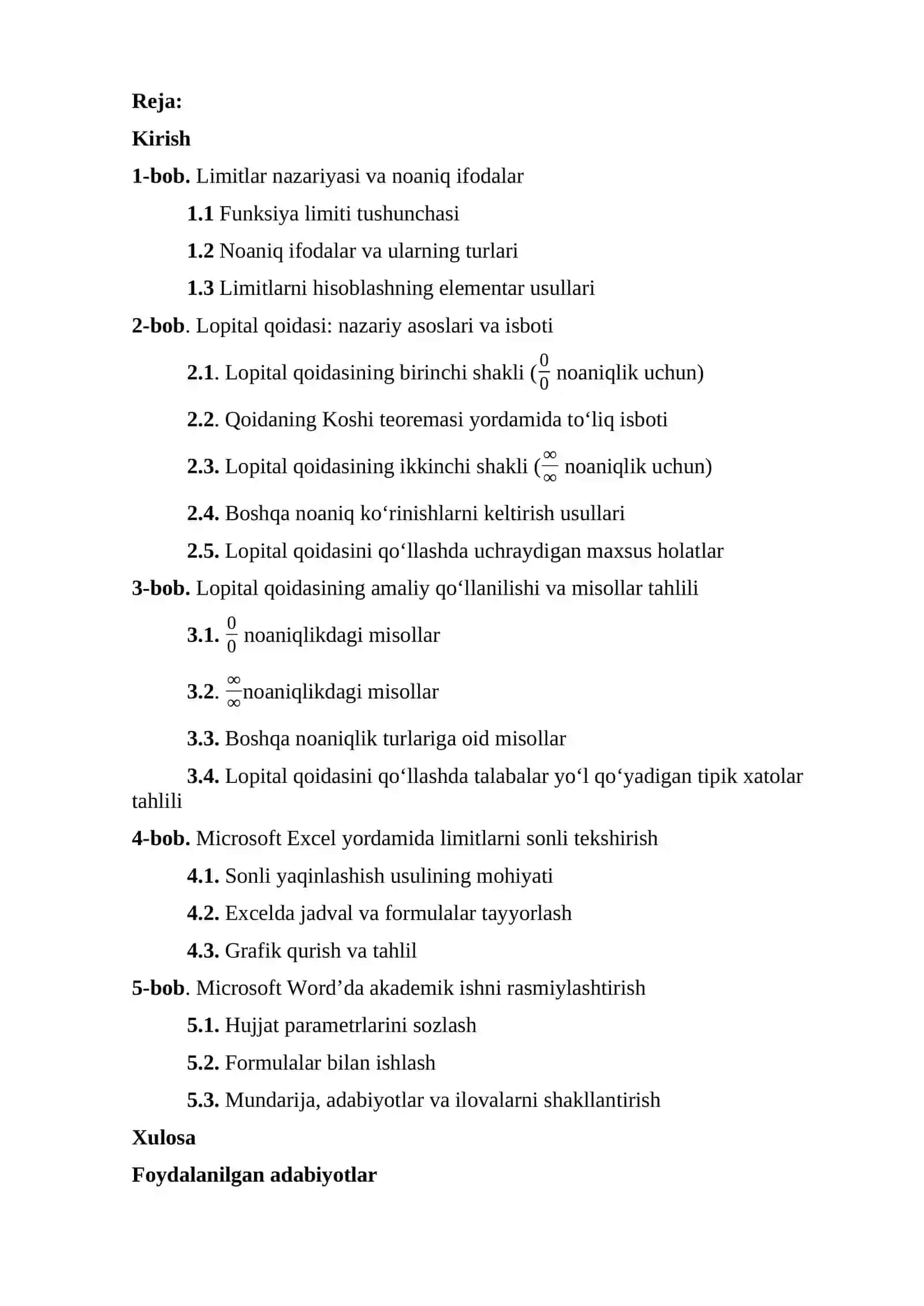 Lopital qoidasi yordamida limitlarni hisoblash 2
