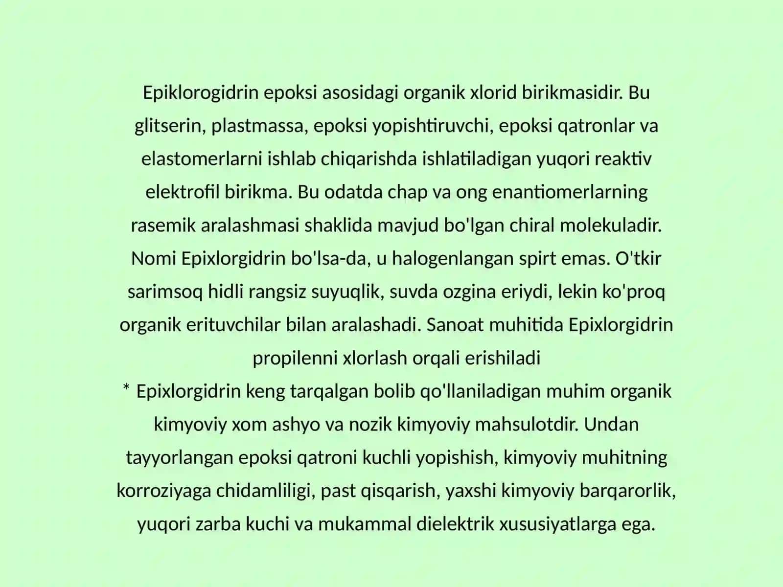 Epixlorgidrindan glitserin ishlab chiqarish texnologiyasi 2