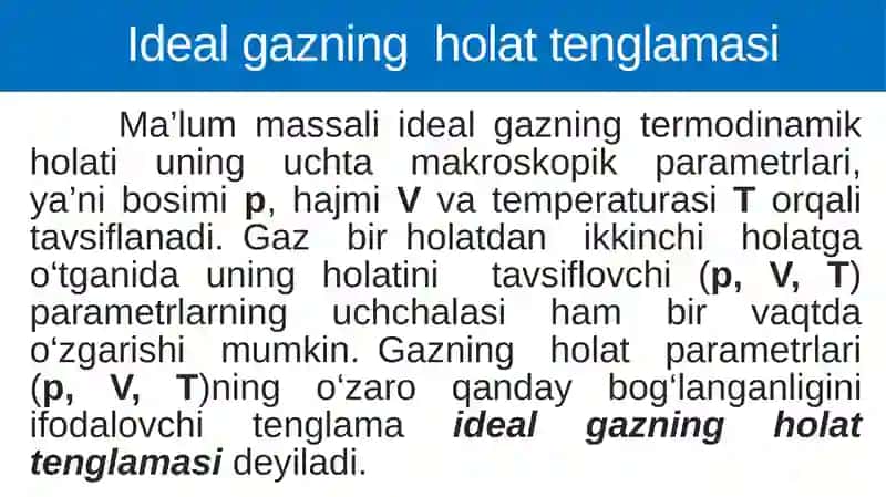 Ideal gaz holatining tenglamalari 2